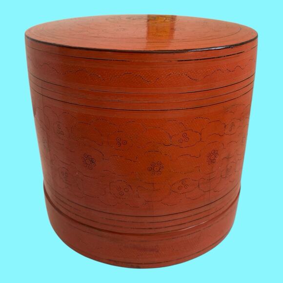 Antique Asian Burmese Red Cinnabar Lacquered Betel Box Hand Crafted & Painted - Picture 11 of 11